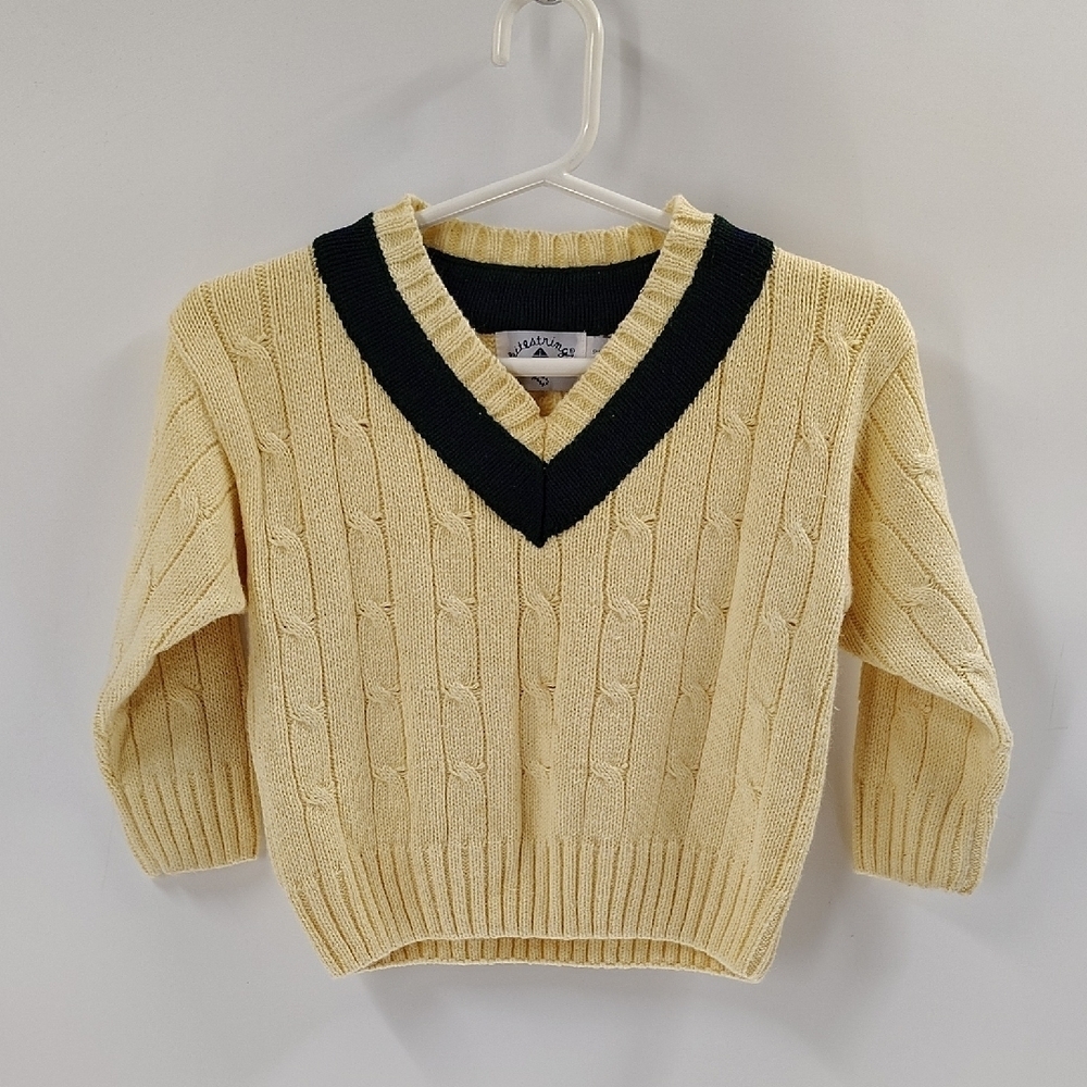 Kitestrings Boys Cable Knit Sweater Size 2T Yellow Blue Green Trim V Neck